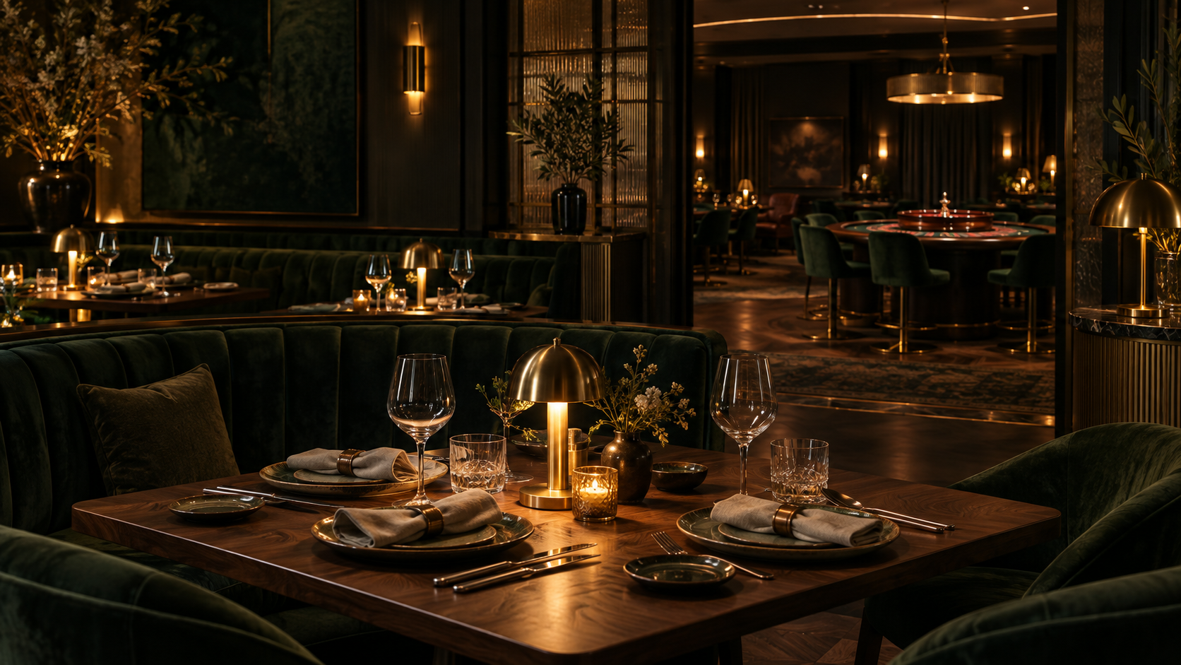 Wnętrze restauracji Stolikowa z elegancko nakrytym stołem